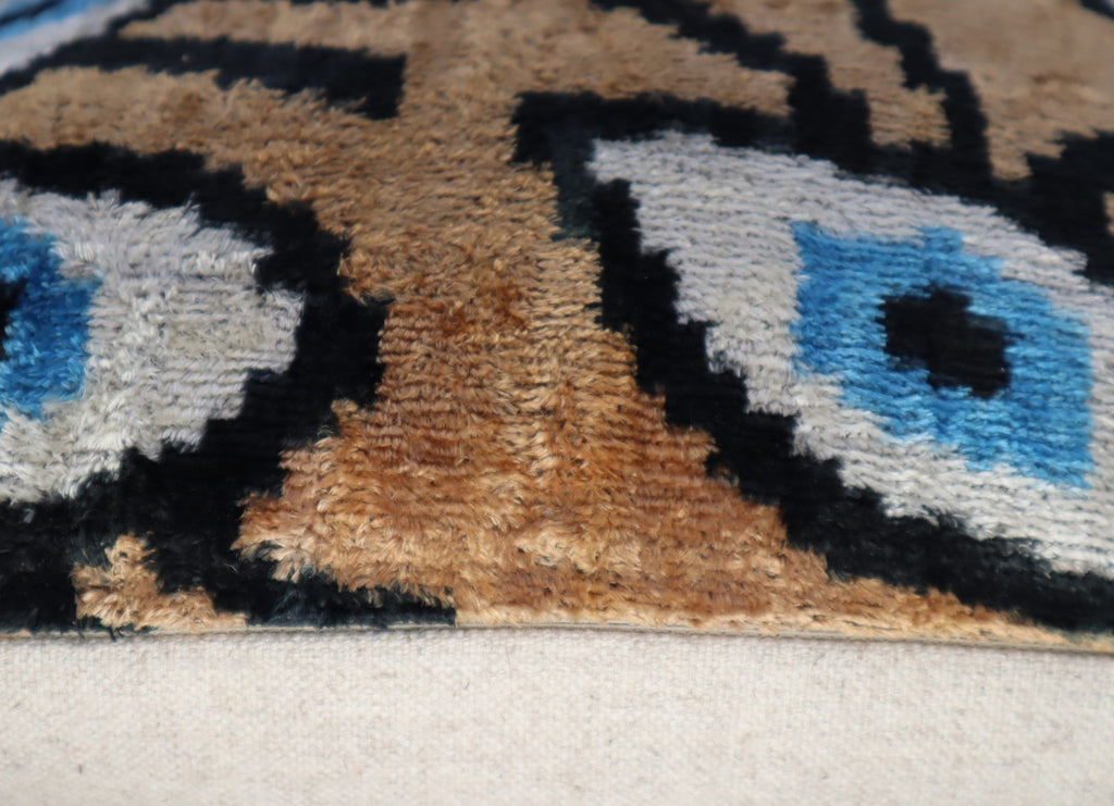 Canvello Handmade Luxury Handmade Velvet Silk Evil Eye Throw Pillow With Down Insert - 16x16 in