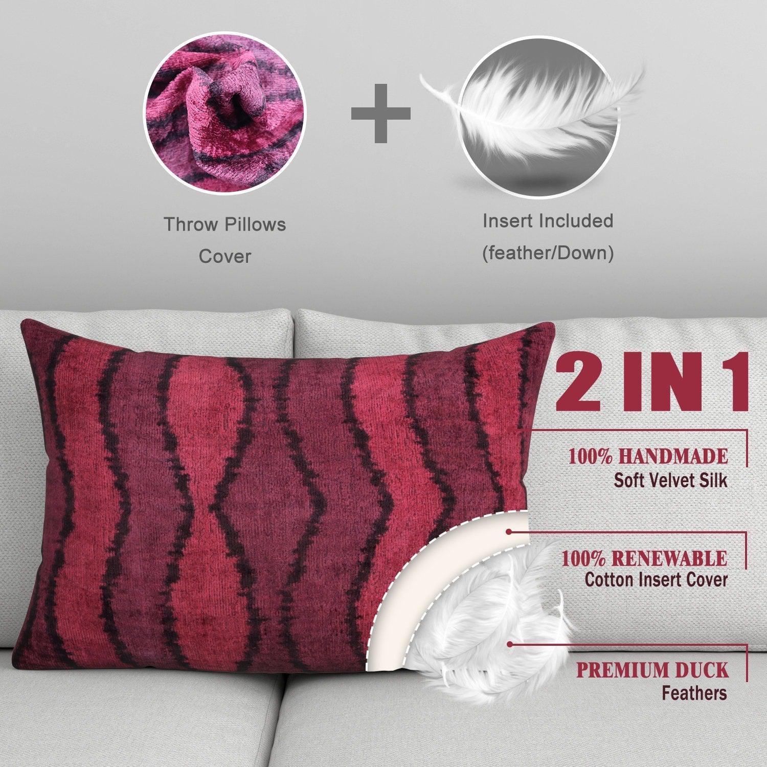 Canvello Handmade Luxury Pink Throw Pillow with Down Insert - 16x24 in
