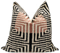 Canvello Handmade Silk Velvet Throw Pillow with Down Feather Insert – Maze Pattern in Black, Grey, and Terracotta - 22"X22"