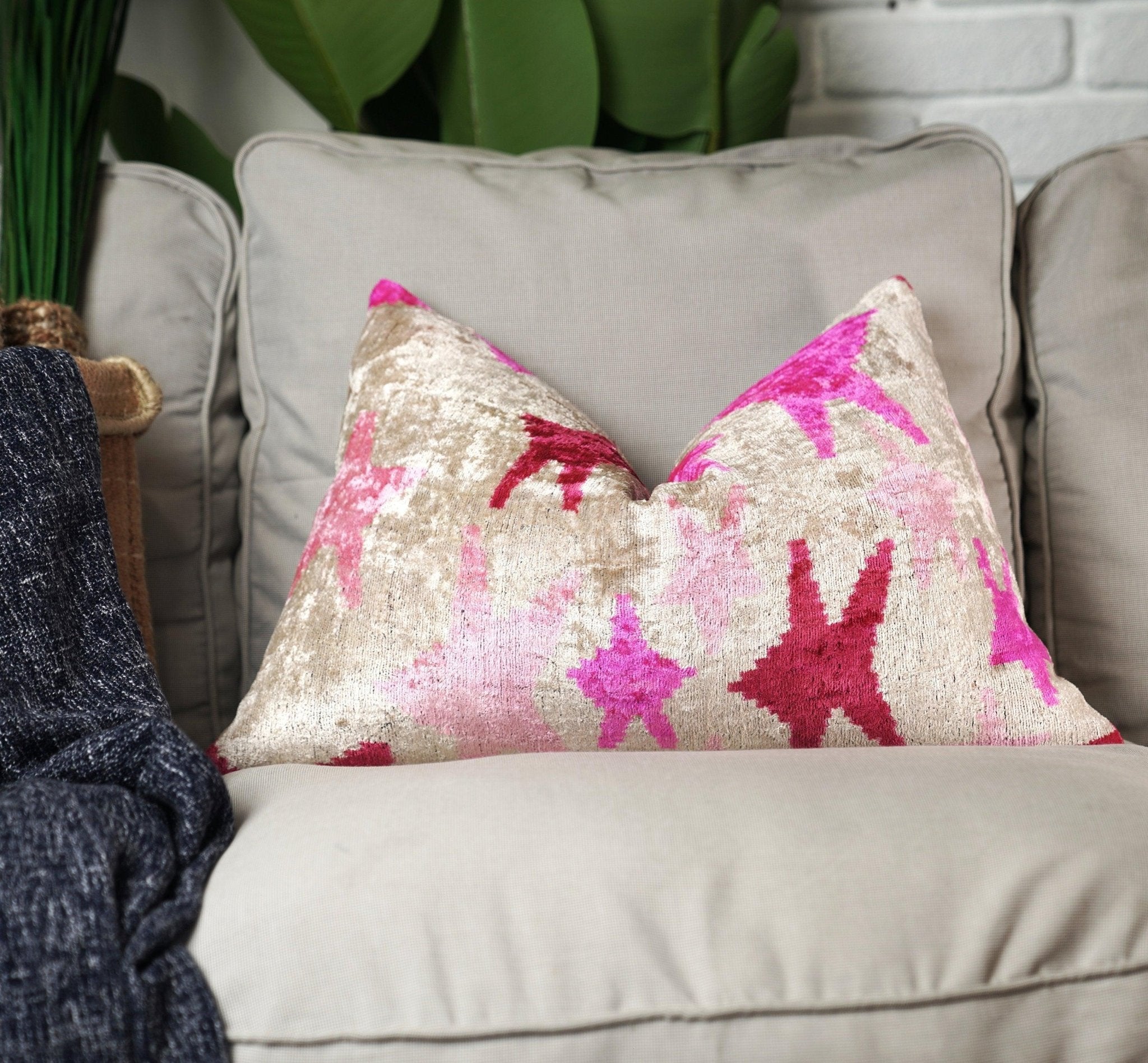Canvello Luxury Fabric Hot Pink Throw Pillow with Down Insert - 16X24 in
