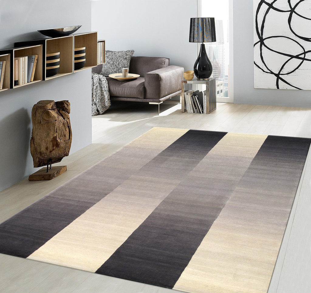 Canvello Modern Hand-Tufted Silver/Ivory Bsilk & Wool Area Rug- 7'9" X 9'9"