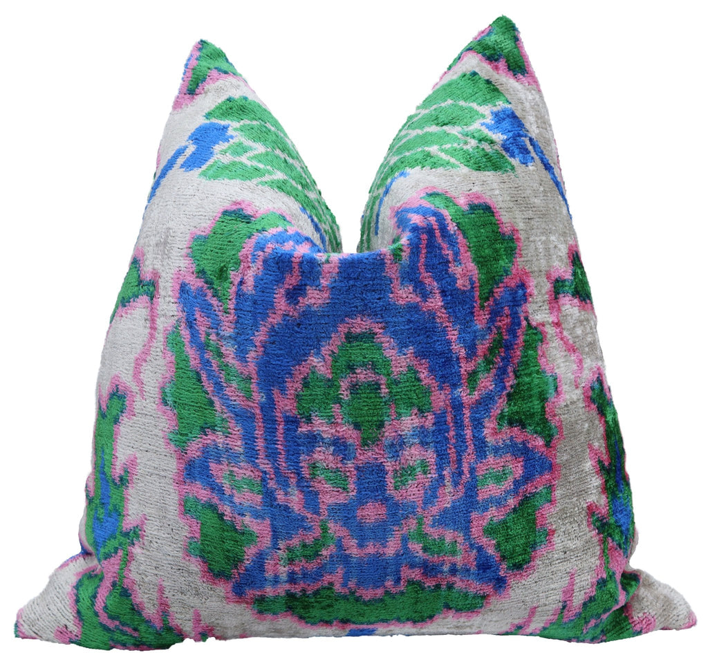 Canvello Velvet Floral Navy Pink Throw Pillow with Down Insert - 18x18 in