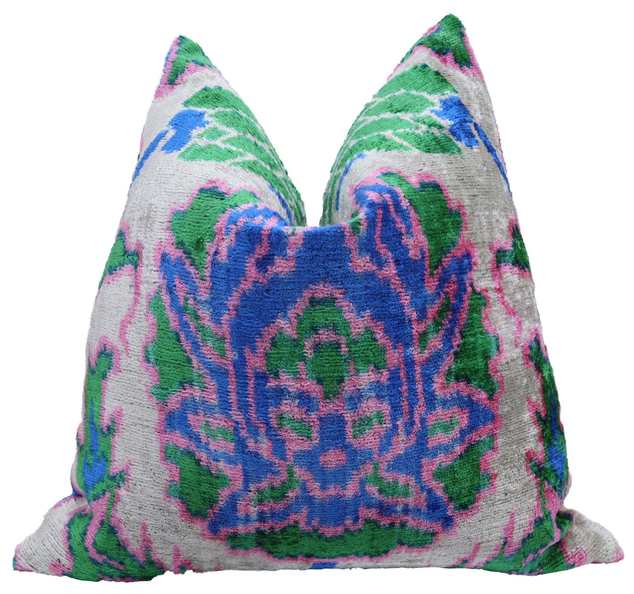 Canvello Velvet Floral Navy Pink Throw Pillow with Down Insert - 18x18 in