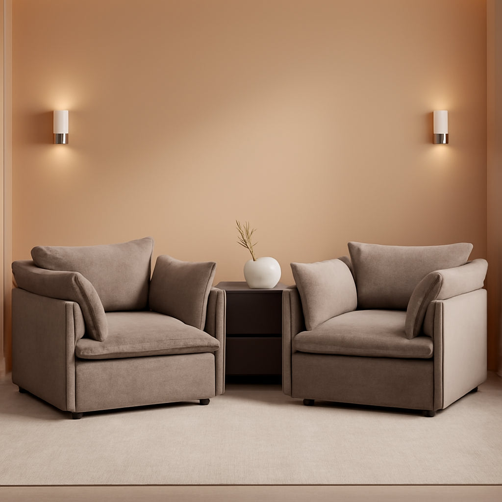 34 Inch Luxuriously Oversized Light Brown Upholstered Accent Chairs