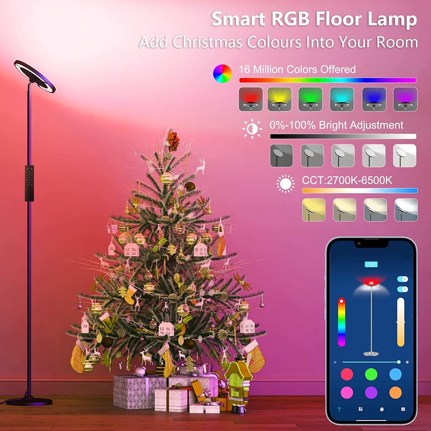 RGB LED Floor Lamp With Remote Dual Side Lighting 2600 Lumens-3