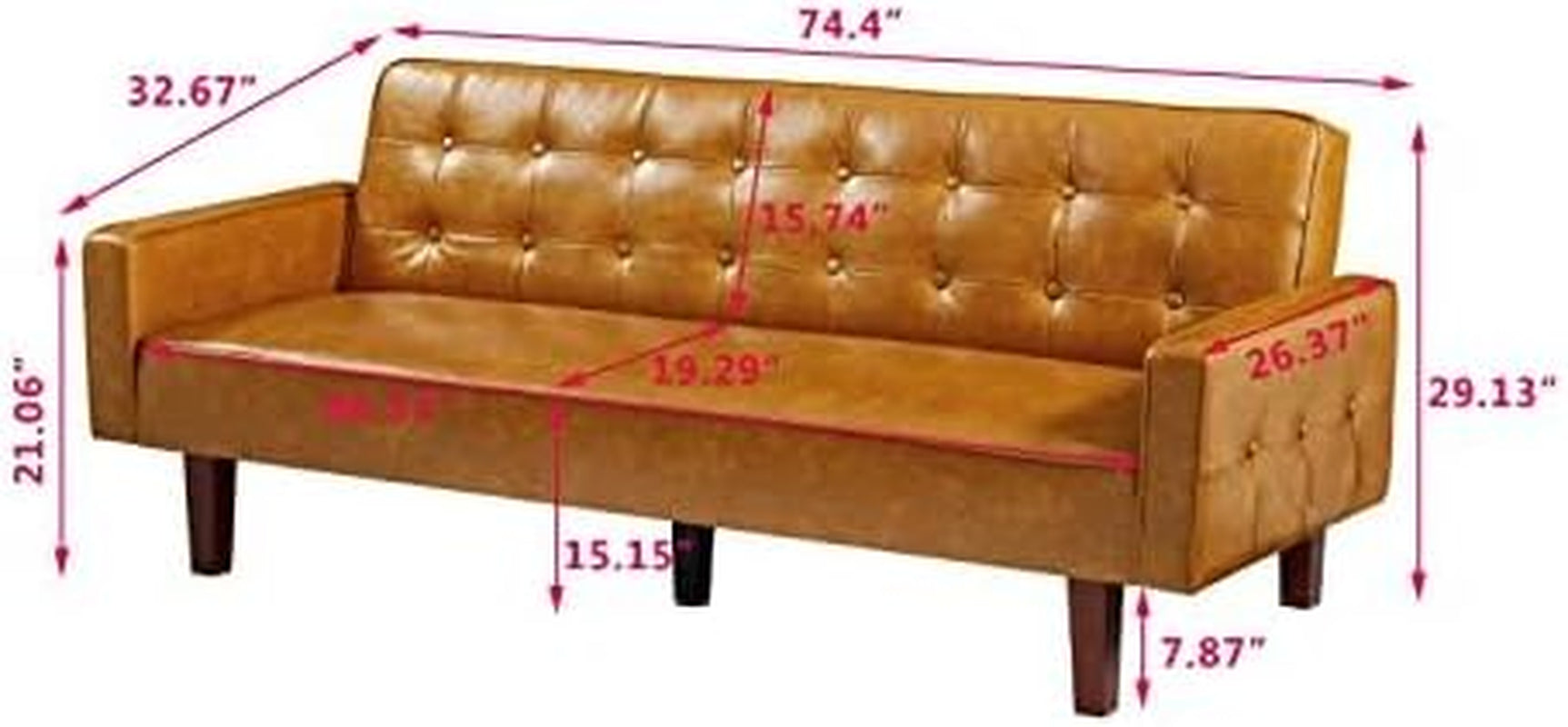 Brown PU Full Grain Leather SpaceSaving Three Seater Sofa-1