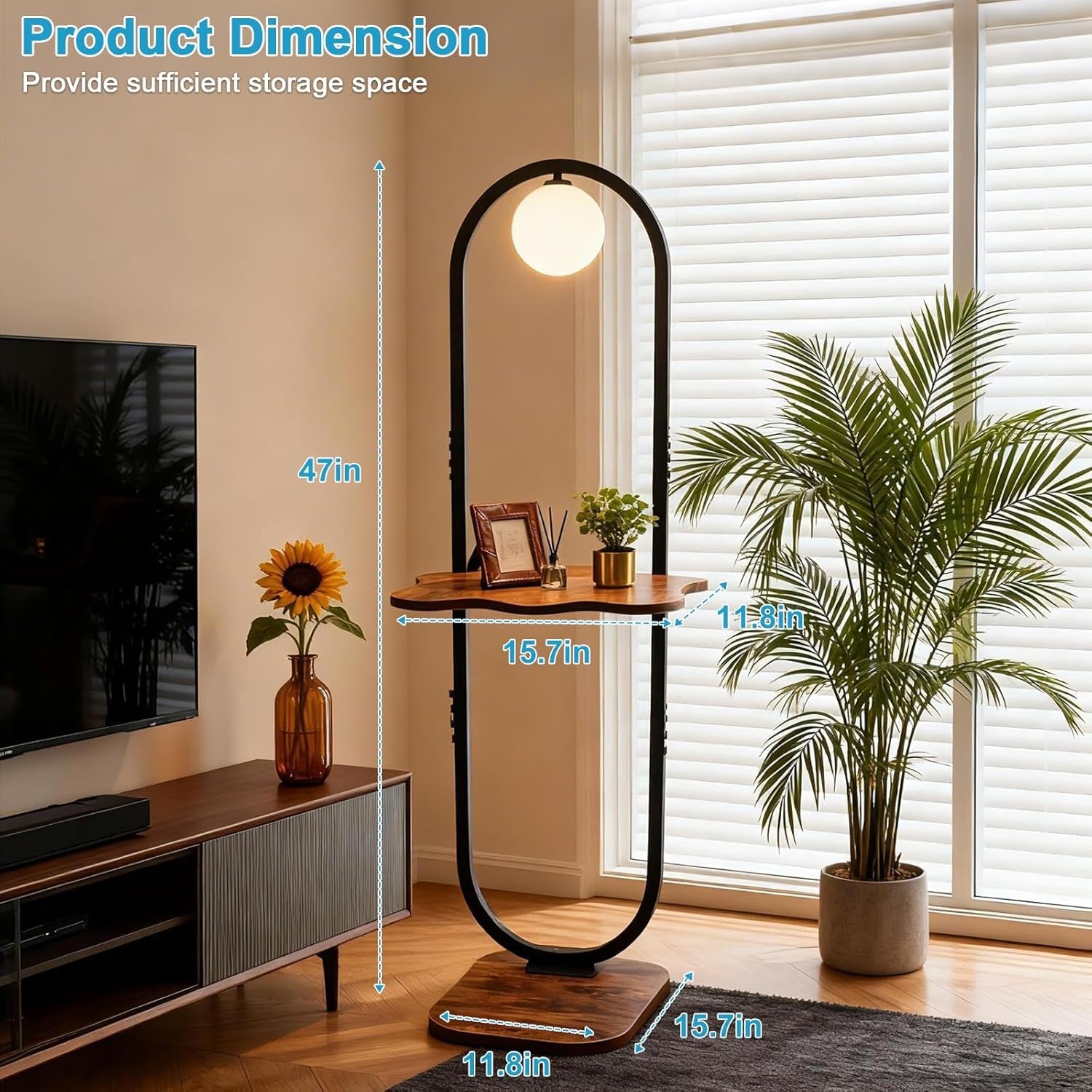 Black Forty SevenInch Floor Lamp Featuring Integrated Table
