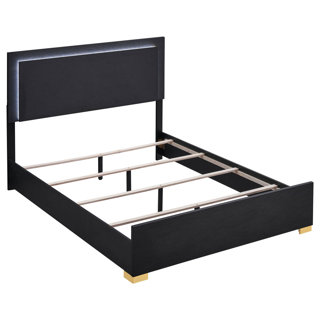 Jeremiah Black Contemporary 4-Piece Queen Bedroom Set with LED Headboard, Black Engineered Wood and Gold Accents, 62.5L x 84.5W x 50.5H inches