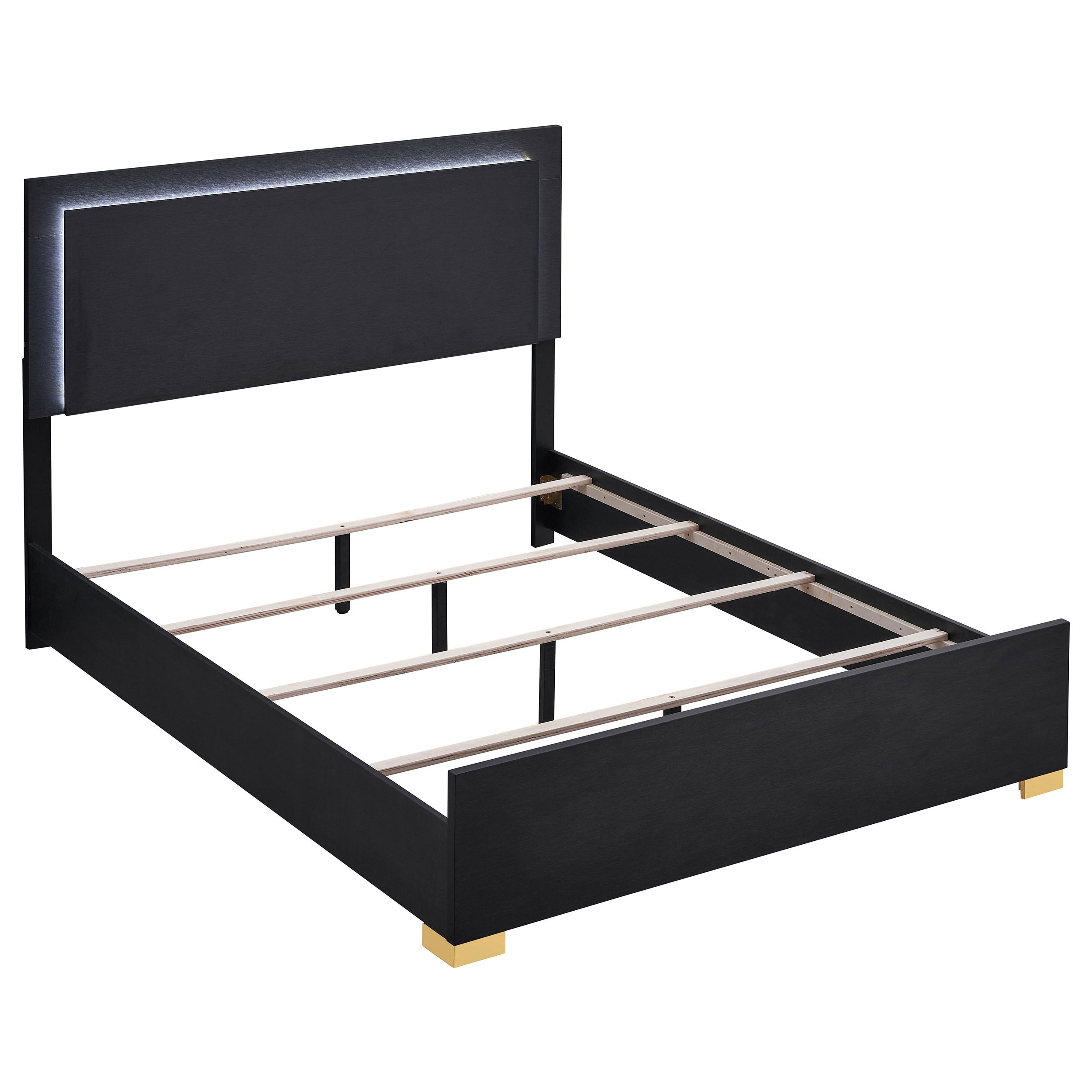 Jeremiah Black Contemporary 4-Piece Queen Bedroom Set with LED Headboard, Black Engineered Wood and Gold Accents, 62.5L x 84.5W x 50.5H inches