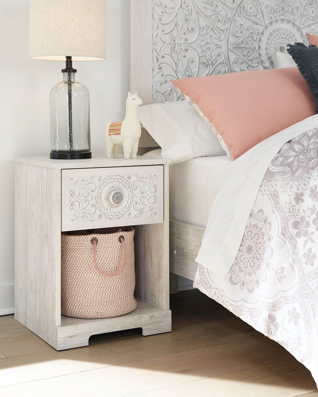 Paxberry - One Drawer Night Stand - Open Cubby - Whitewash-1
