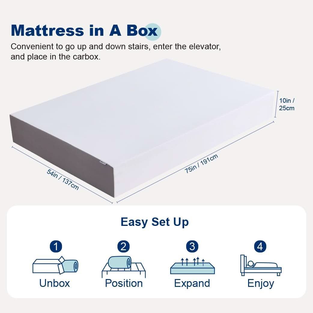 Memory Foam Mattress Full Size White Grey Hypoallergenic-1