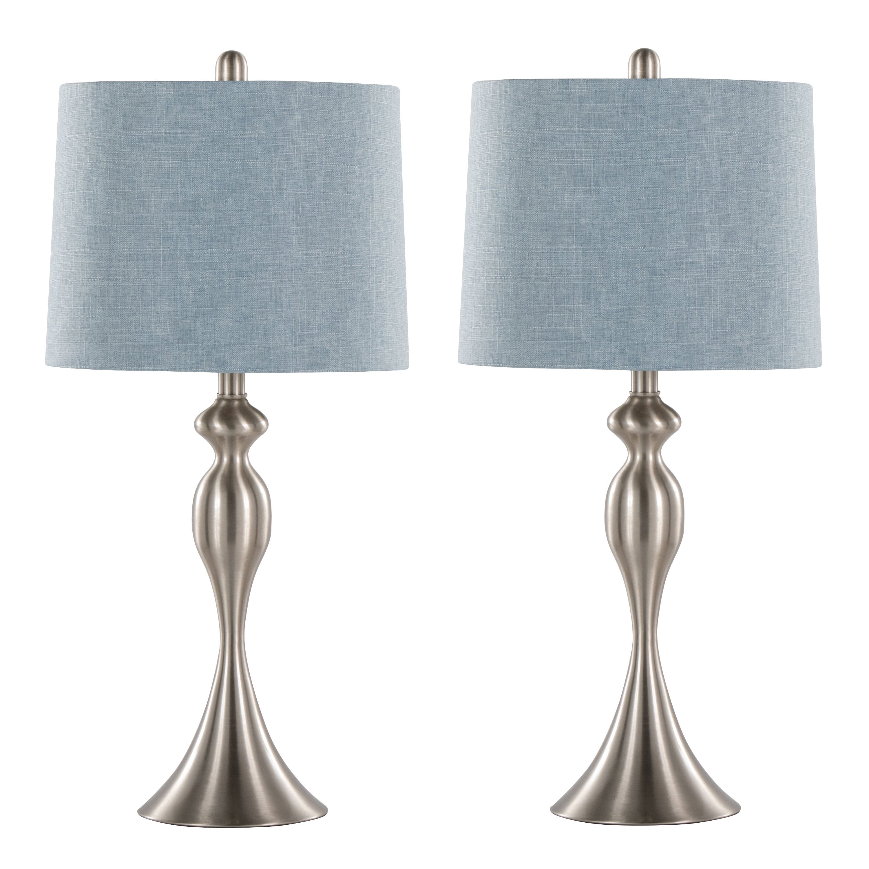 27' Contemporary Metal Table Lamp in Brushed Nickel with Light Blue Linen Shade from Grandview Gallery  - Set of 2