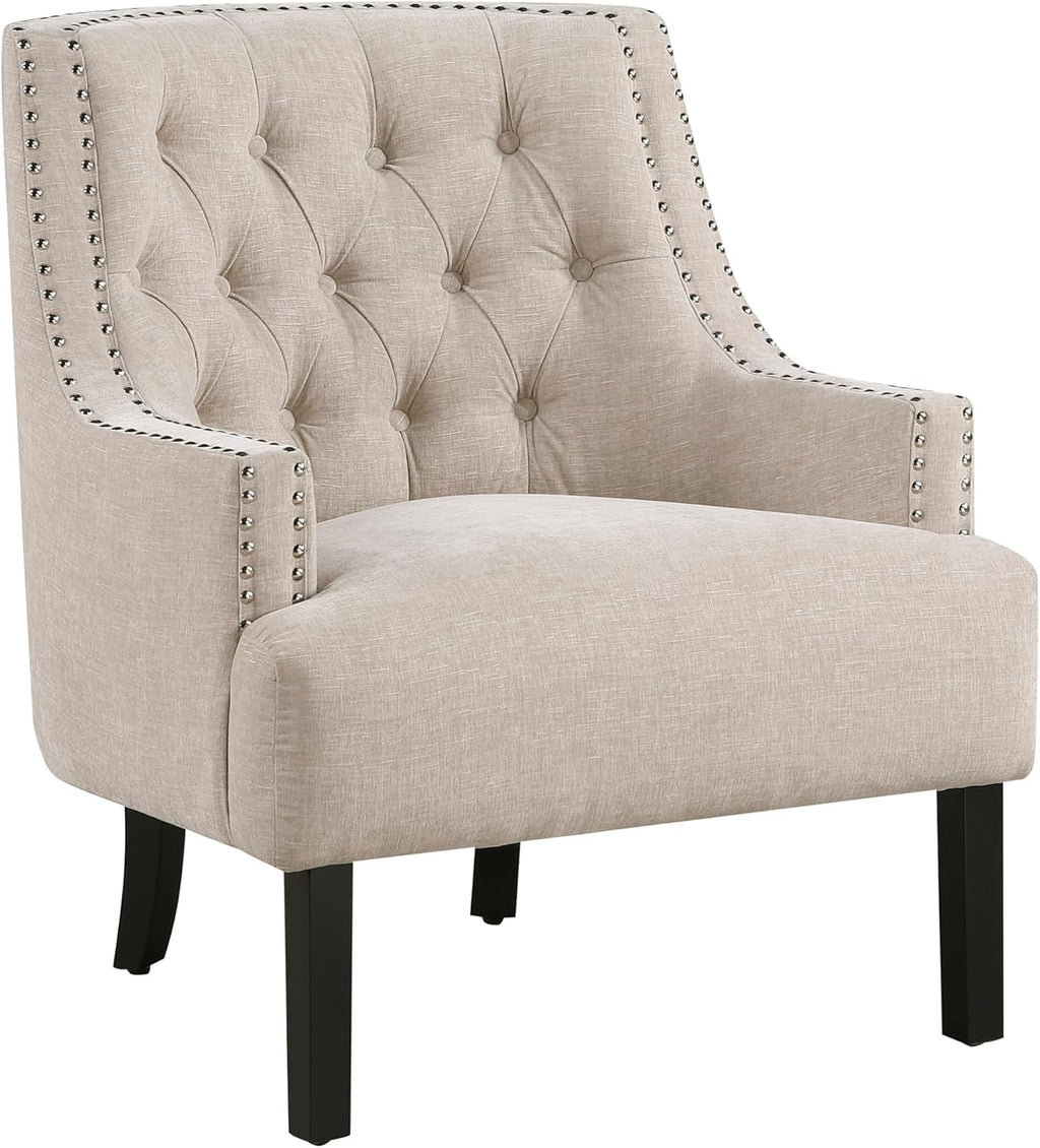 Taupe Upholstered Accent Chair Tufted Cushion Frame
