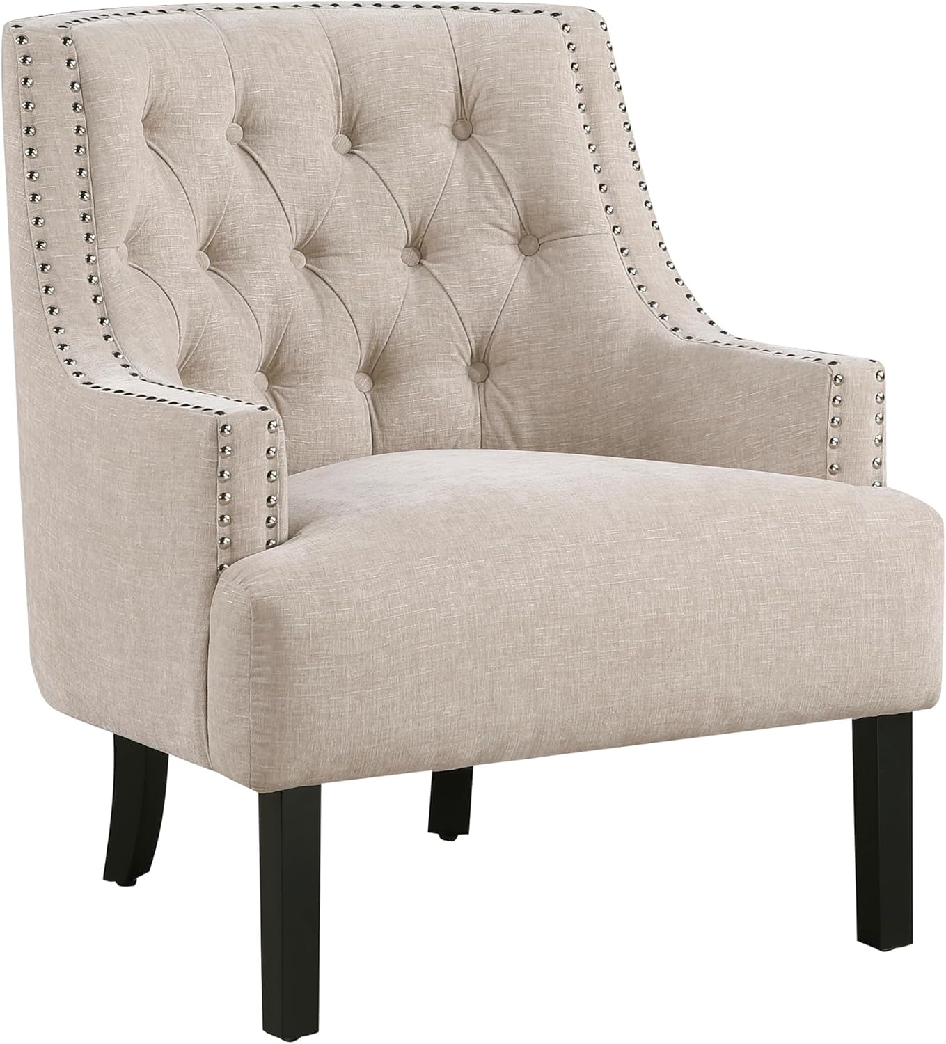 Taupe Upholstered Accent Chair Tufted Cushion Frame