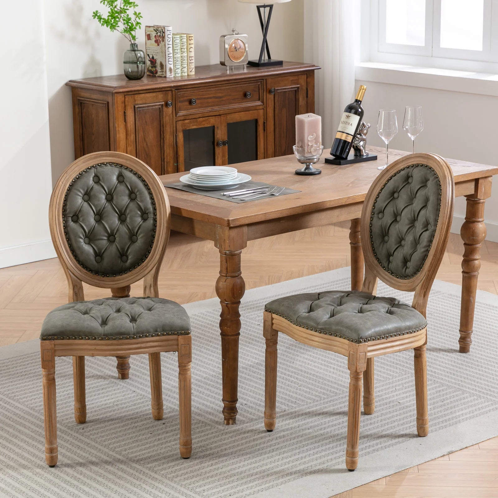 Sets of 2 French Style Solid Wood Frame Antique Dining Chairs