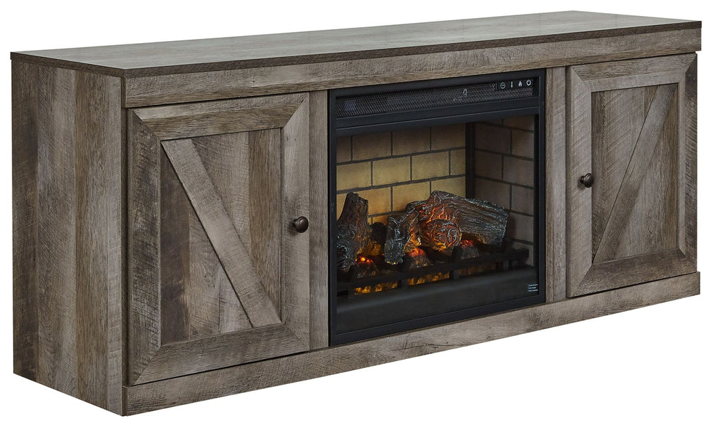 Wynnlow - TV Stand With Faux Firebrick Fireplace Insert - Gray-2