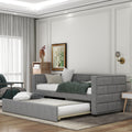 Gray Upholstered Twin Size Daybed with Trundle, Padded Back and Sides, Fabric Frame, 81.5L x 42.5W x 33.4H