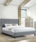Queen Size 1pc Bed Nailhead Head Trim Diamond Tufted Headboard Gray Finish Bedroom Furniture