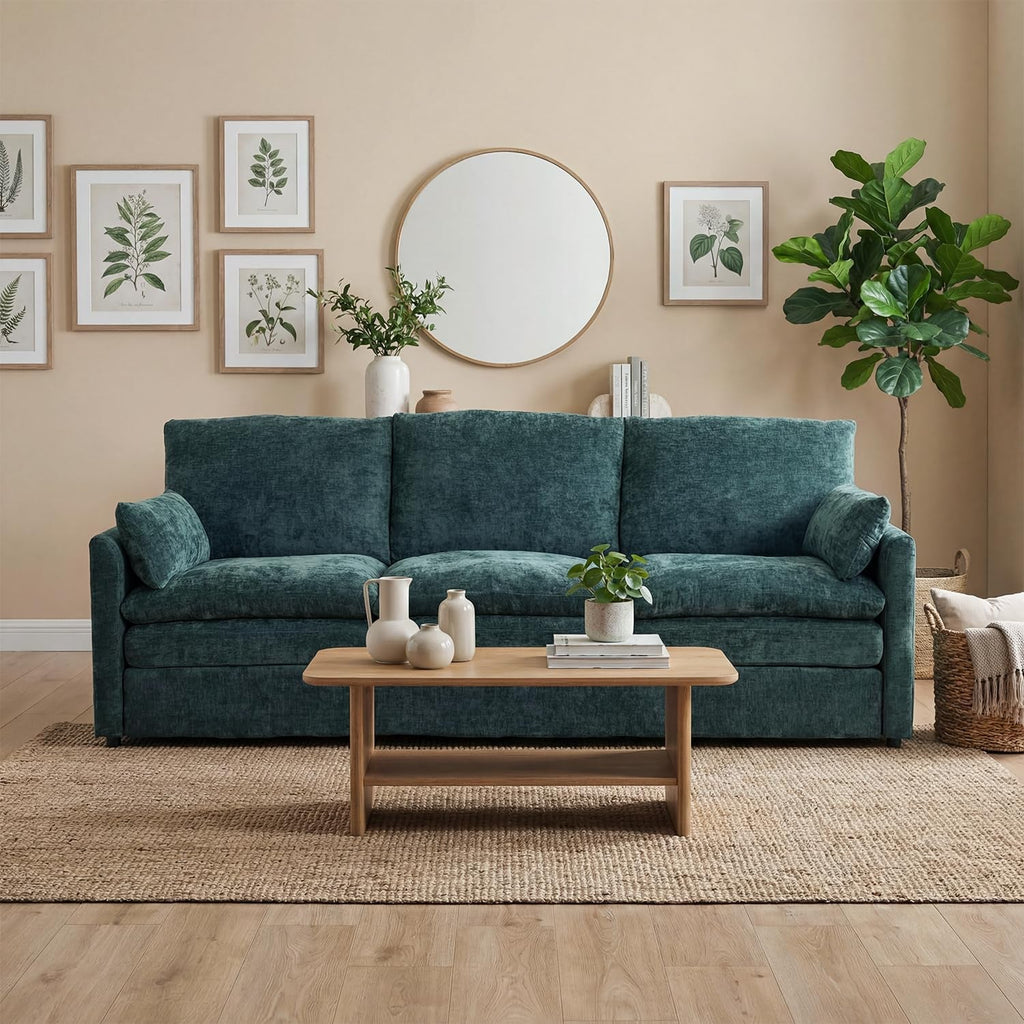 Green Chenille Cloudlike Sofa 83 Inches Ultra Comfort-0
