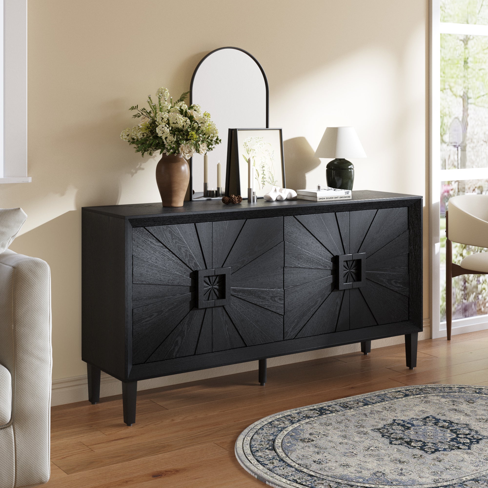 Premium Rustic American Farmhouse Credenza in Elegant Black