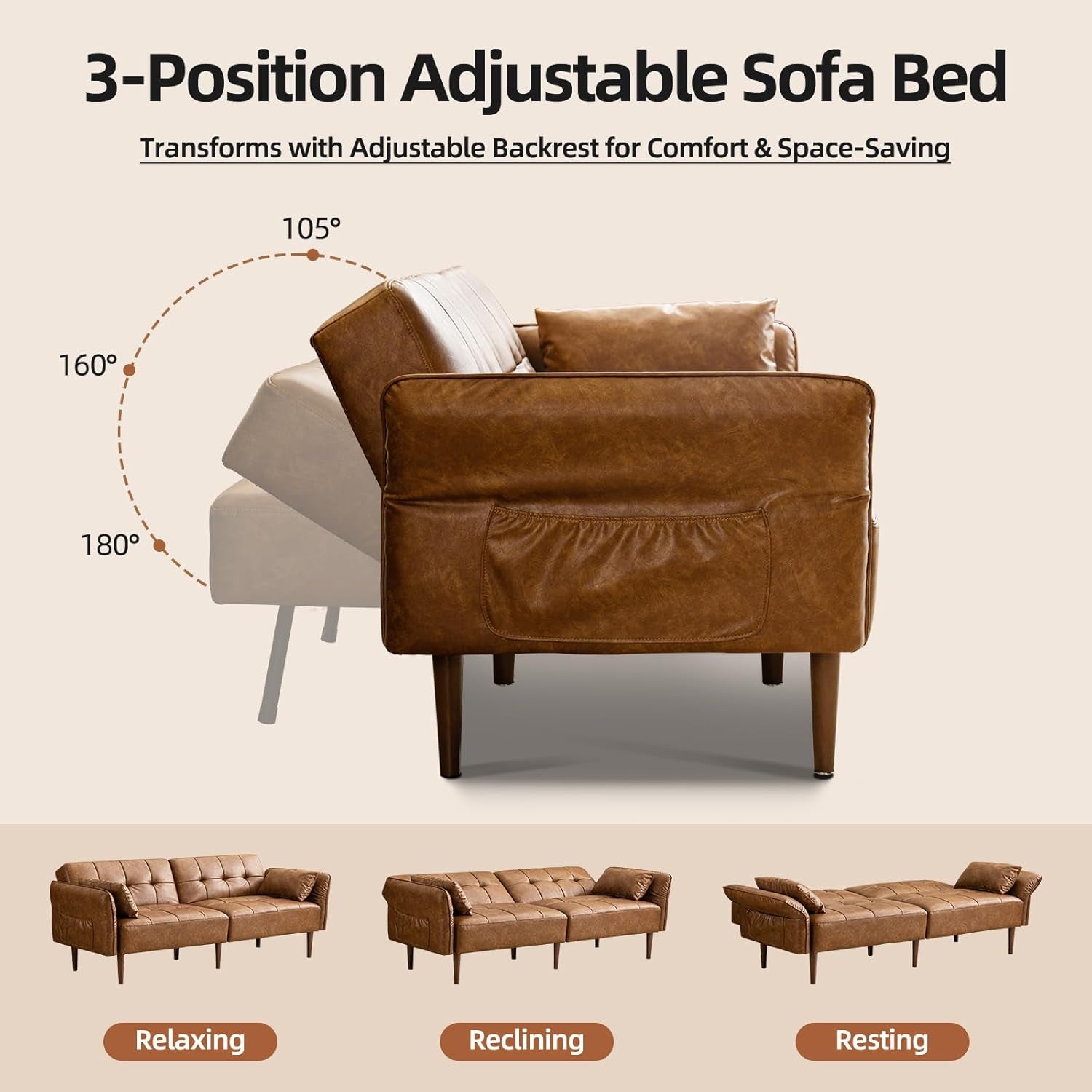Eighty FiveInch Ultra Convertible Armrests Futon Sofa Bed-3