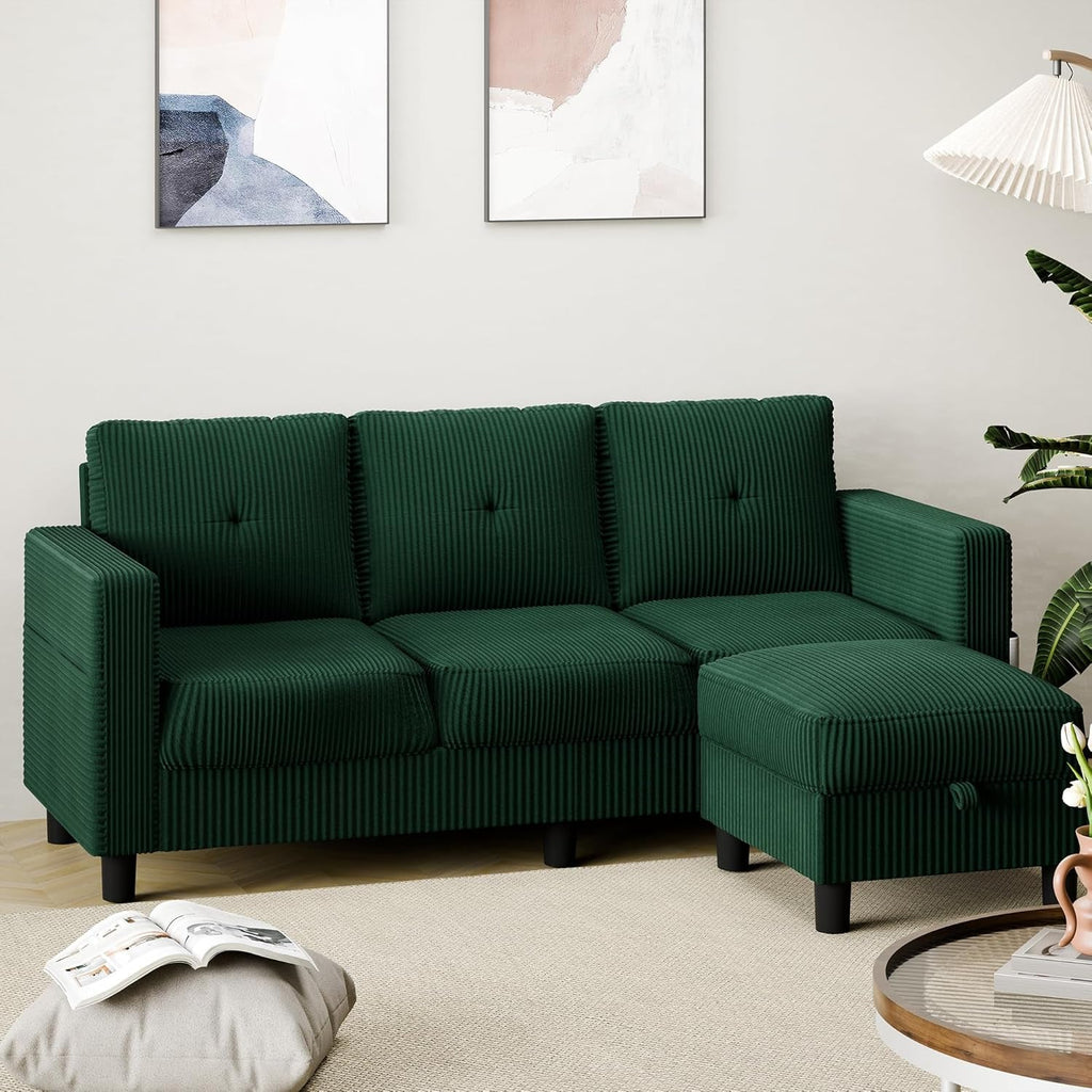 Green 76 Inches Upholstered Sectional Sofa Storage-0