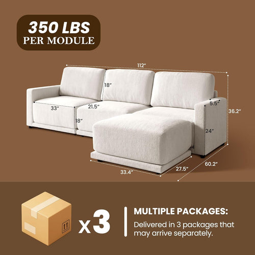 112 Inch Beige Tone Modular Sectional Sofa With Ottoman-1