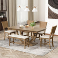 TOPMAX 6-Piece Wood Half Round Dining Table Set Kitchen Table Set with Long Bench and 4 Dining Chairs, Modern Style, Brown
