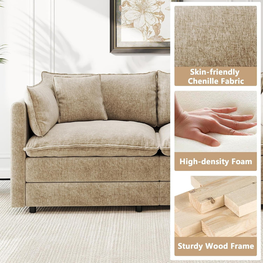 Convertible Modular Sectional Sofa 77 Inch Camel Deep-4