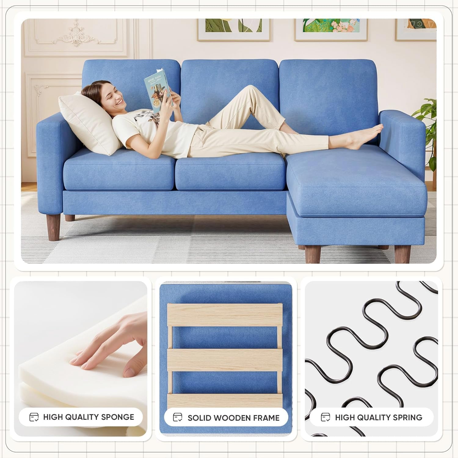 Blue Upholstered L Shaped Movable Sectional Couch Ottoman-2
