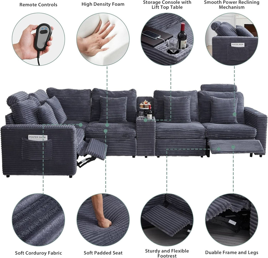 Grey Premium Power Recliner Modular Sectional Sofa-3