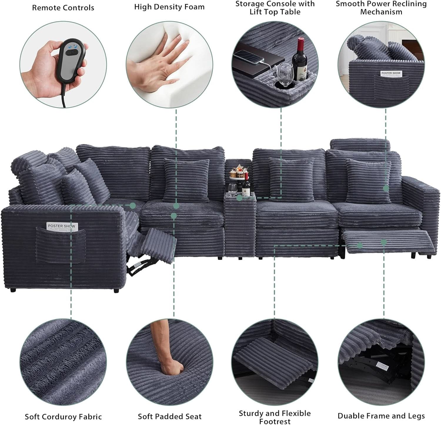 Grey Premium Power Recliner Modular Sectional Sofa-3