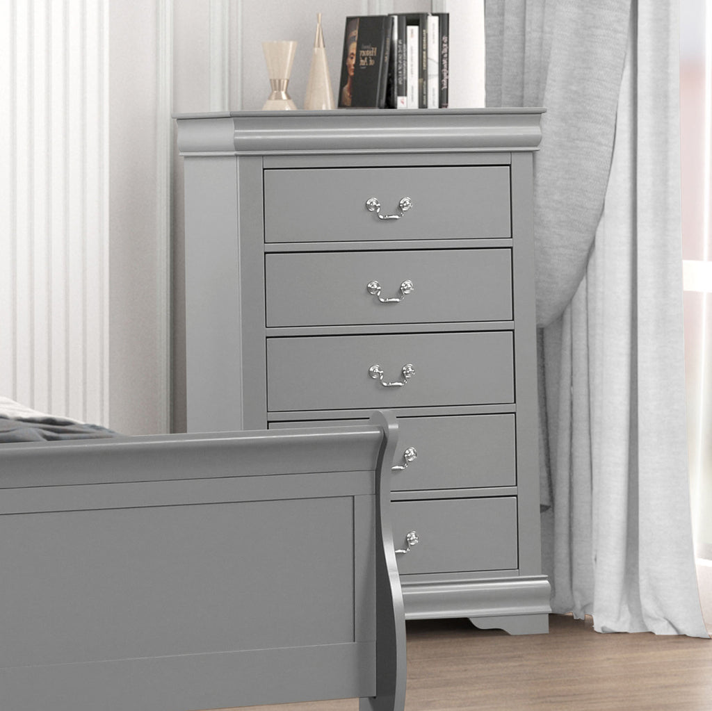 1pc Chest Transitional Style Bracket Legs Hanging Drawers Pull English Dovetail Drawers Dust Proof Case Gray Finish Bedroom Furniture