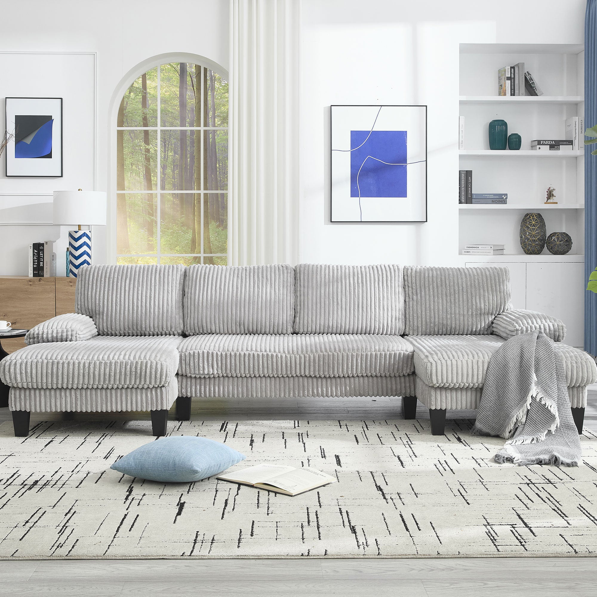[VIDEO provided][New]U-Shaped Couch with Oversized Seat,4-Seat Sofa  with Double Chaise,Comfortable and spacious indoor furniture for Living Room,Apartment