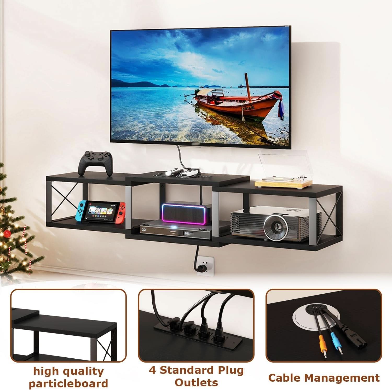MatteBlack Wall Mounted Floating TV Console