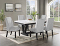 7pc Dining Set Contemporary Style White Faux Marble Rectangular Table Top Dove Gray Upholstery Chairs Nailhead Tufted Black Finish Wooden Solid Wood Dining Room Furniture
