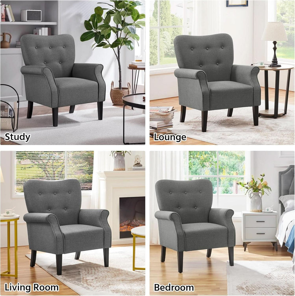 Dark Gray Mid Century Upholstered Armchair Tufted Back-4