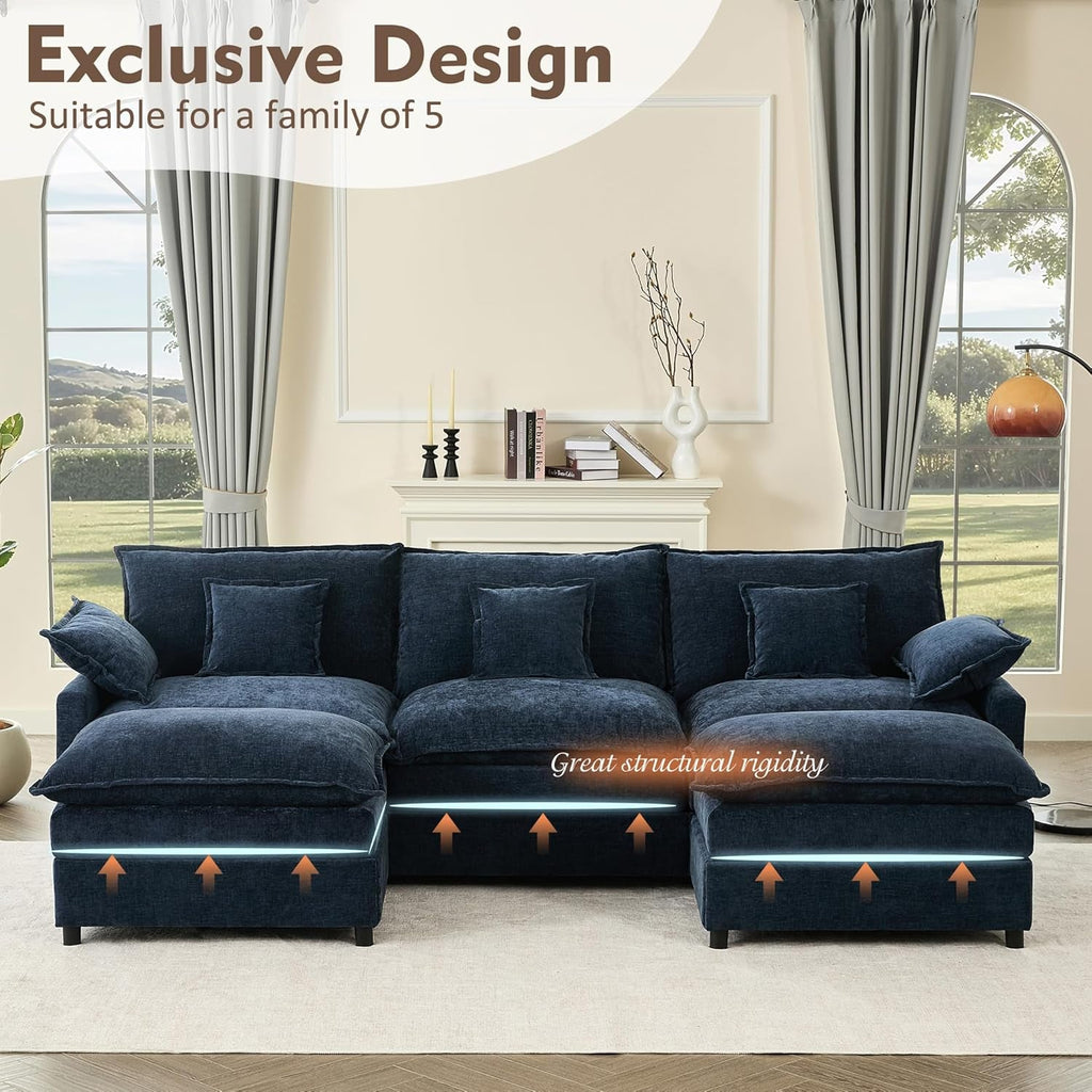 Navy Chenille Luxe 108-Inch-Long U Shaped Sectional-2
