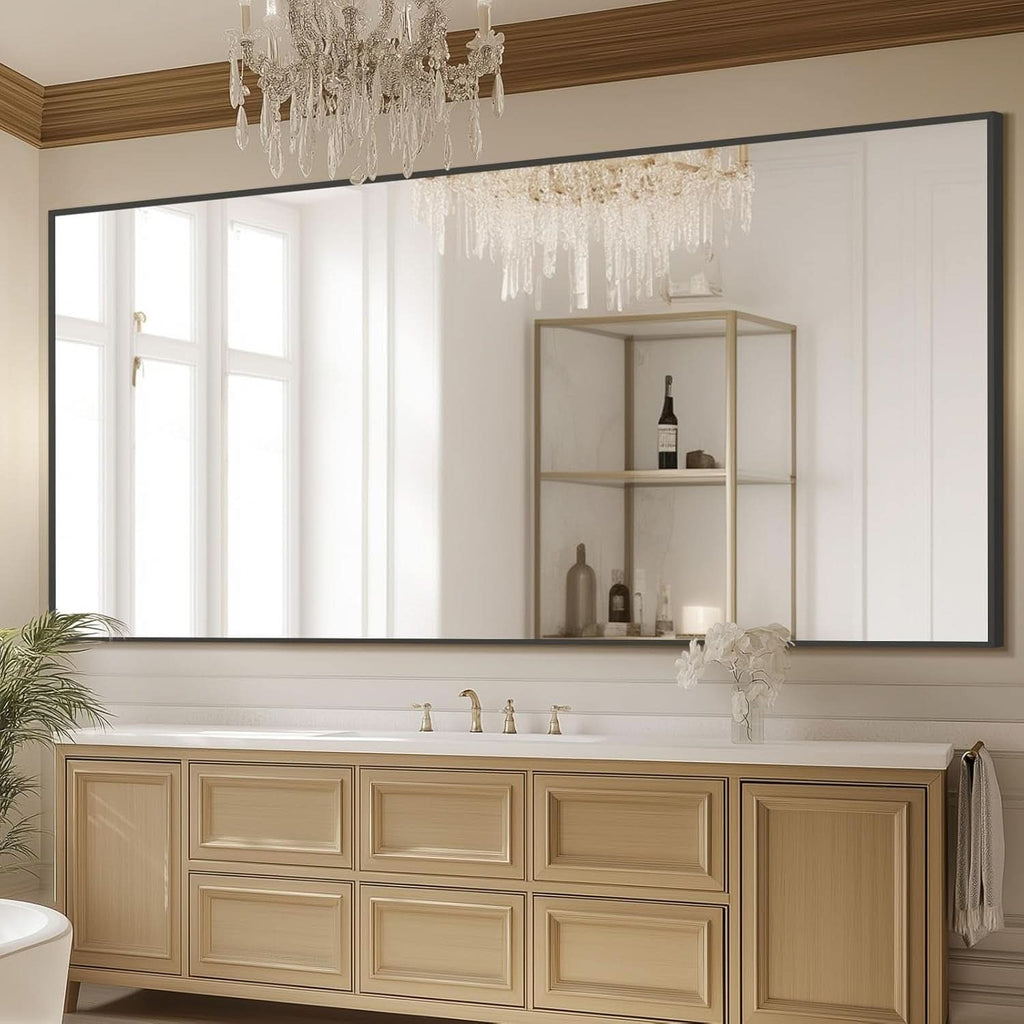 82x44Inches Full Length Arched Frame Floor Mirror Black-3