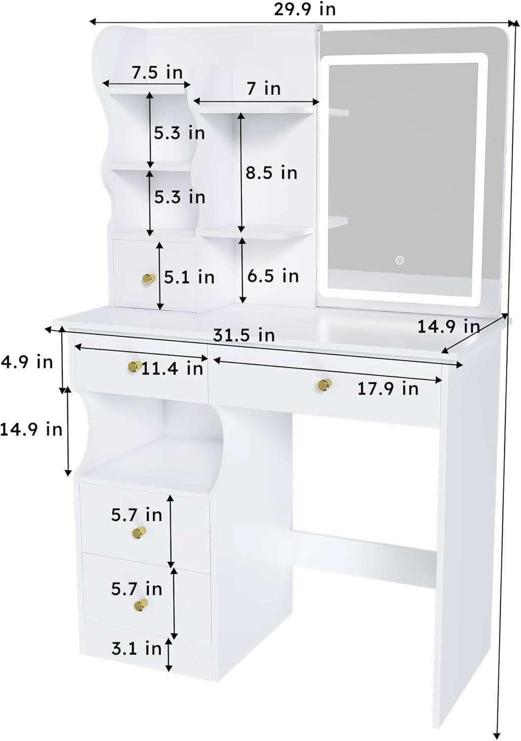 White Cosmetic Vanity Dressing Table 31.5 Inch Hidden Mirror-2
