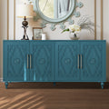 63'' Large Storage Cabinet with Metal Handle, Carved Flower Doors, Wooden Mordern Sideboard Console with Adjustable Shelves for Living Room, Kitchen, Entryway(Navy Blue)