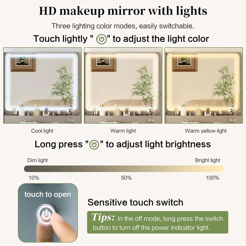 Large Vanity Desk Featuring Illuminated Dimming Mirror-3