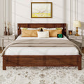 King Size Bed with Tall-Panel Headboard & Footboard, Built-in LED Lights, USB Charging Station, Pinewood Bed with Strengthened Bed Frame ,Walnut
