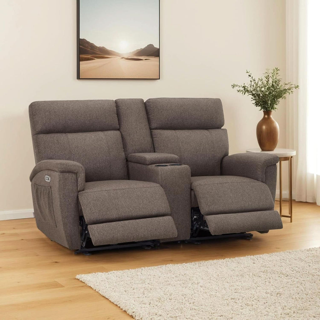 Mocha Power Recliner Loveseat With Massaging For Living Room Comfort-1