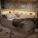 White Upholstered Twin Platform Bed with USB Ports and LED Belt, Includes Trundle, Linen & MDF Construction