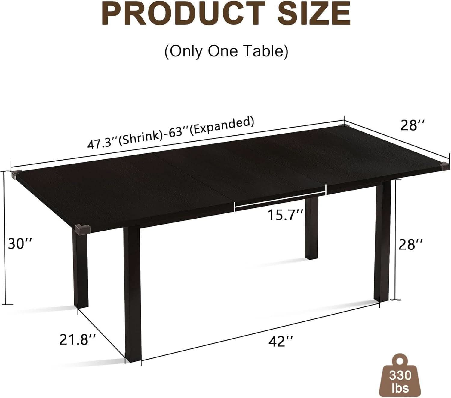 Black Extendable Dining Table 63 Inch For 4 To 6 Guests-1