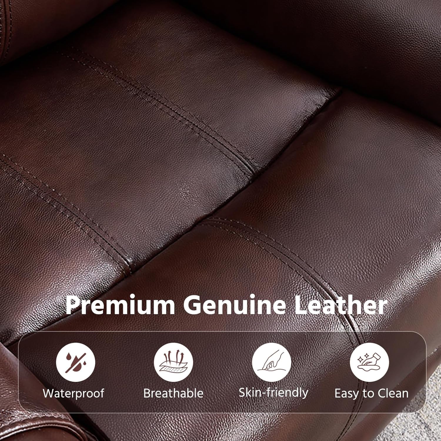 Genuine Leather Manual Overstuffed Loveseat Recliner Brown-2