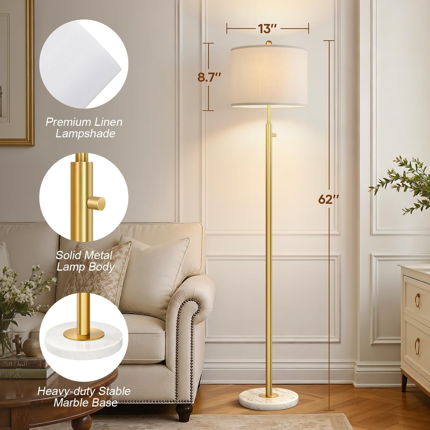 Gilded Contemporary Floor Lamp Marble Base Dimming