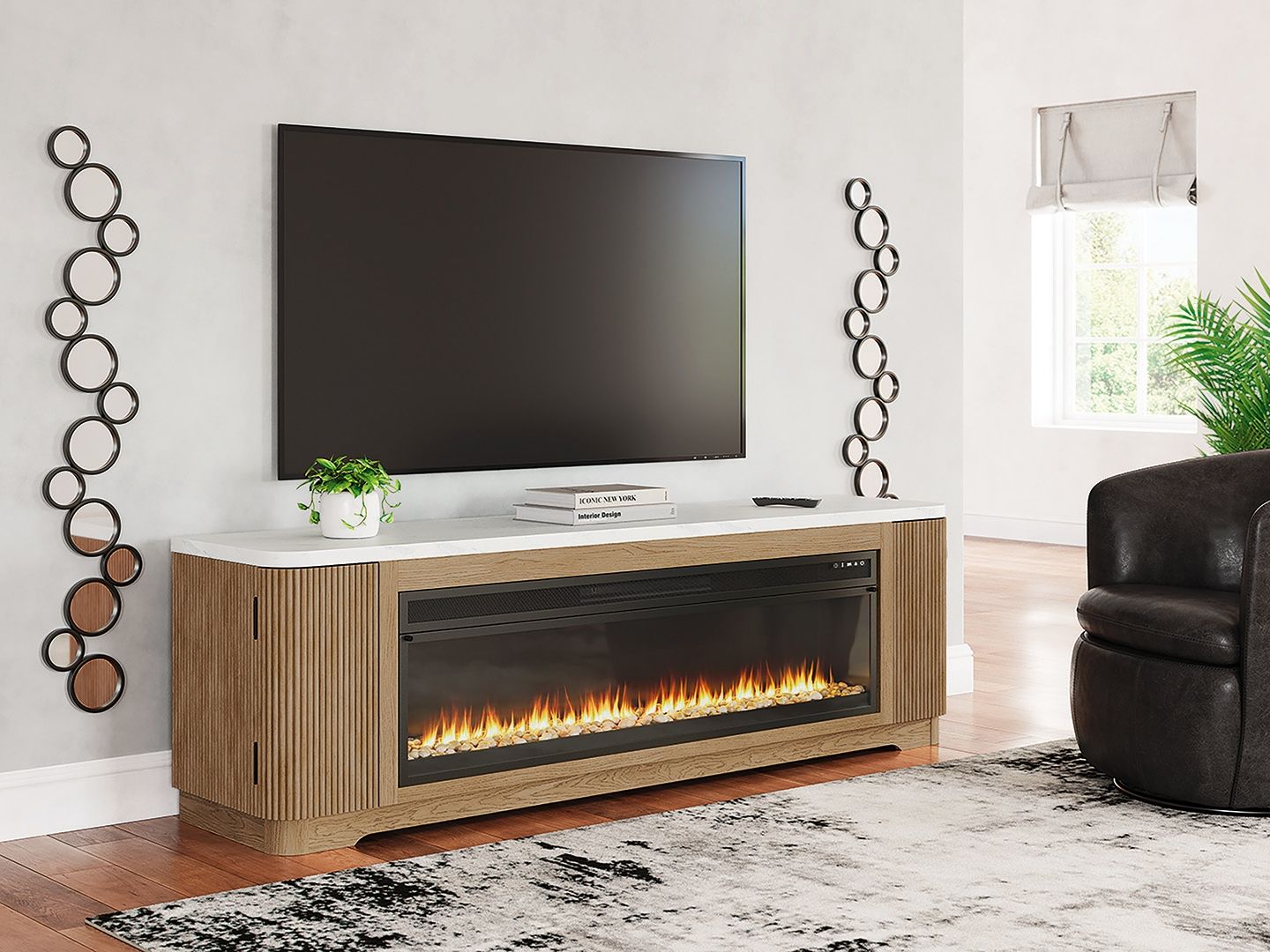 Camdill - 80" TV Stand With Electric Fireplace - Light Brown-0