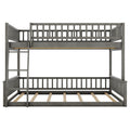 Gray Full XL over Queen Bunk Bed with Ladder and Guardrails, Pine Wood+MDF, 84.7''L x 63.7''W x 58.3''H